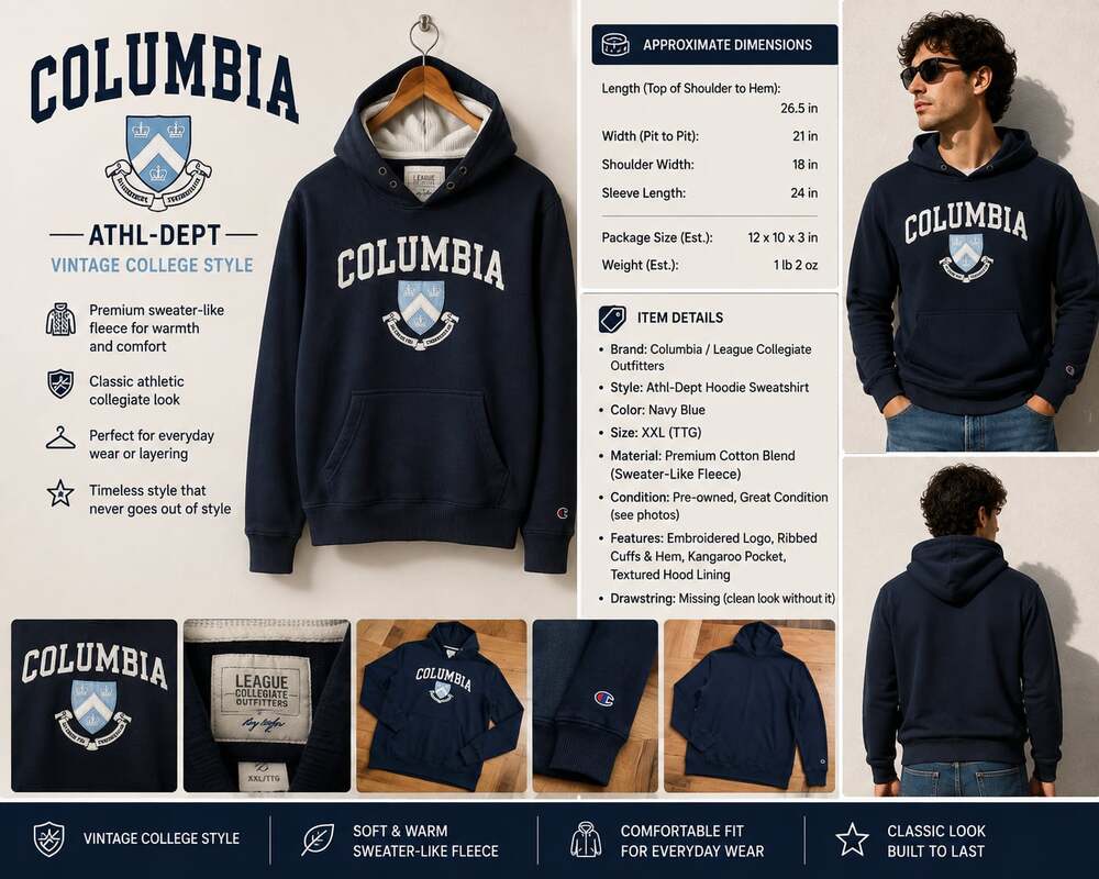 League Collegiate Outfitters Columbia University Navy Blue Heritage Hoodie